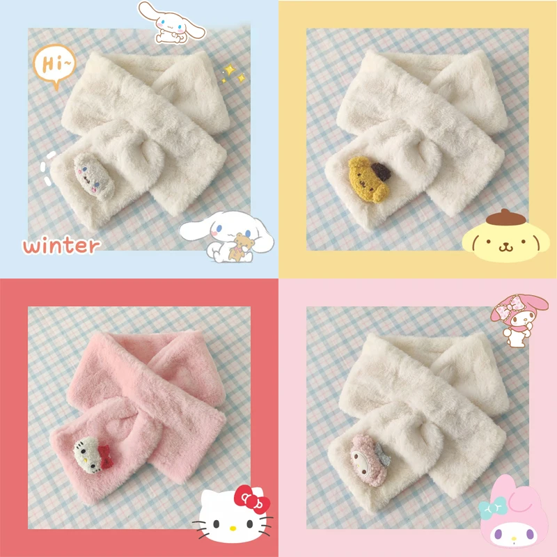 

Женский плюшевый шарф Sanrio в виде сердца и мелодии, зимний Универсальный шарф в Корейском стиле, милая сетчатая красная накидка, плюшевый теплый шарф для студентов