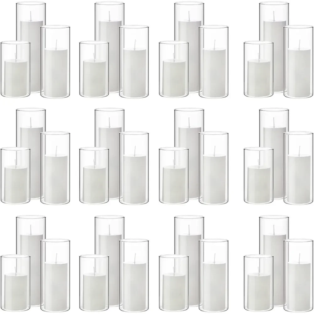 Set of 36 Pillar Candles and Glass Cylinder Vases Clear Cylinder Candle Holders for Slim Pillar Candles Wedding Centerpieces - Image 5
