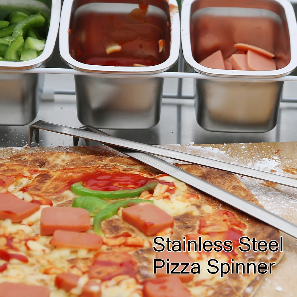 PizzAthome 19 inch Pizza Spinner with Stainless Steel Pizza Turner Outdoor Turning Fork Oven Accessories