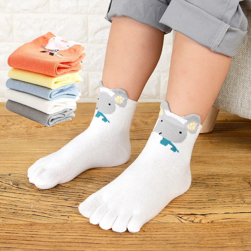 5 Pairs Children Cute Socks Soft Cotton Five Fingers Cartoon 3D Animal Sock Baby Boys Girls Spring Autumn Short Socks with Toes