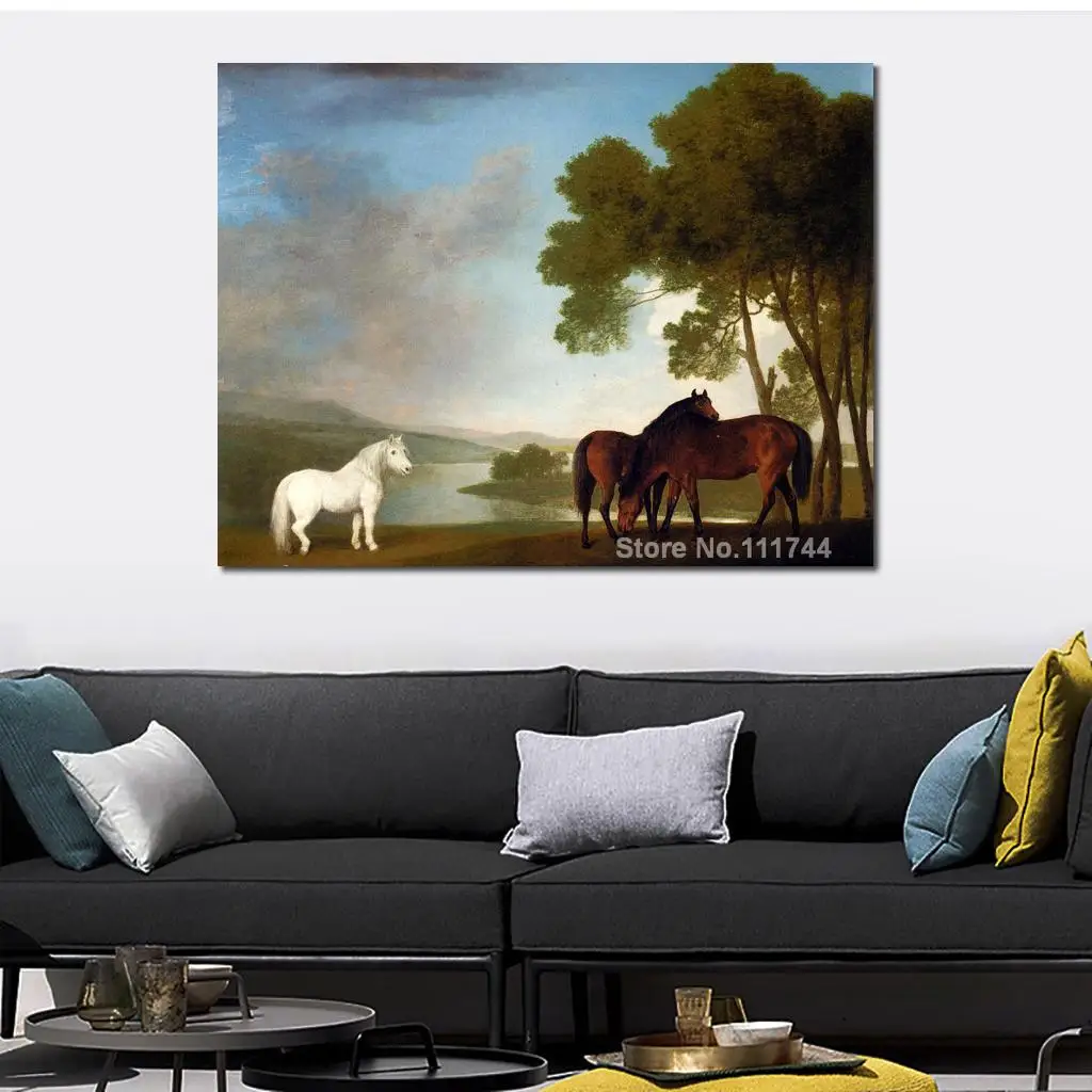 

Horse Paintings of George Stubbs Two Bay Mares and A Grey Pony in A Landscape Hand Painted Canvas Art High Quality