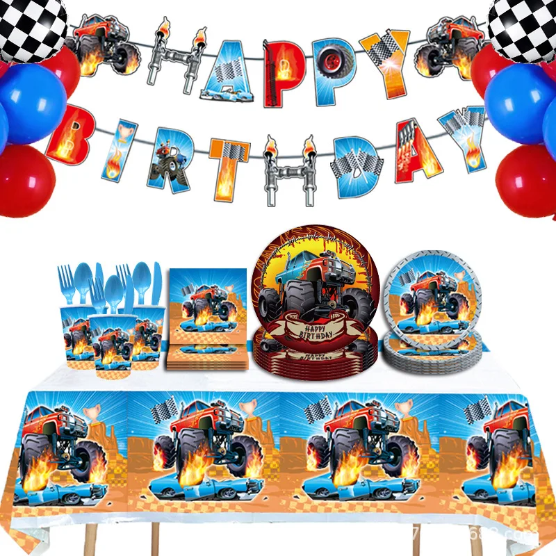 

Cartoon Disney Monster Feet Truck Jam Theme Birthday Party Decorative Disposable Tableware Background Baby Shower Kid Boy Gift