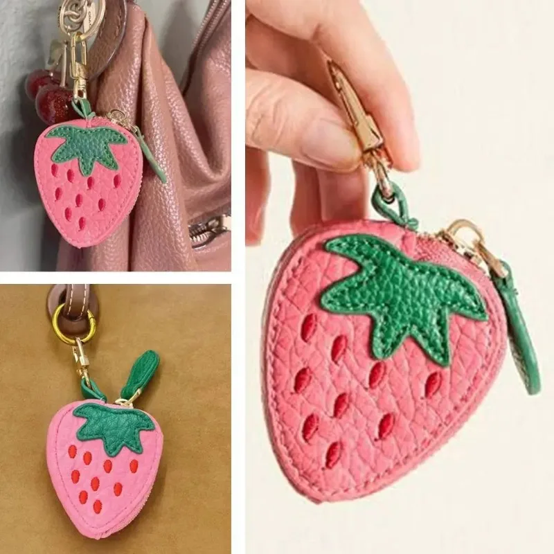 3-in-1 Fruit Shaped Leather Coin Purse - Mini Zipper Keychain with Earphone Storage, Cute Women's Wallet & Gift-ready Accessory