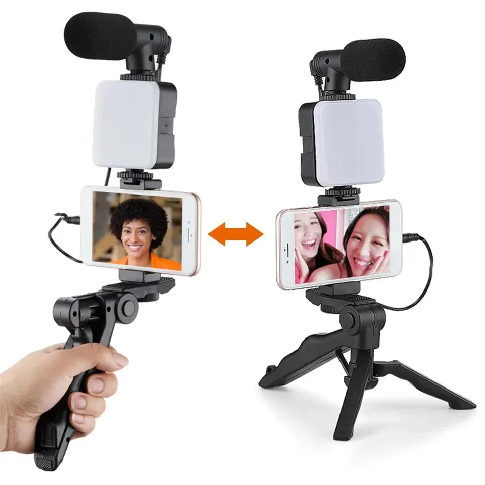 S4f090c69342f413394aaab41963c21f41 Smartphone Vlogging Kit With Tripod Phone Holder Mini Microphone LED Fill Light Starter For TikTok Live Stream Video YouTube Mallzona