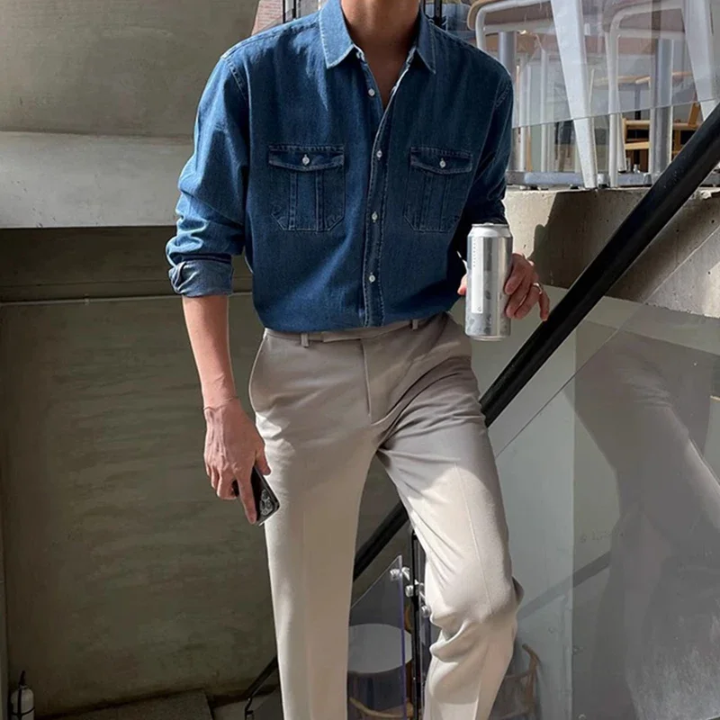 Camicia Jeans Aperta Uomo Camicia Aperta E Maglietta Sotto Uomo