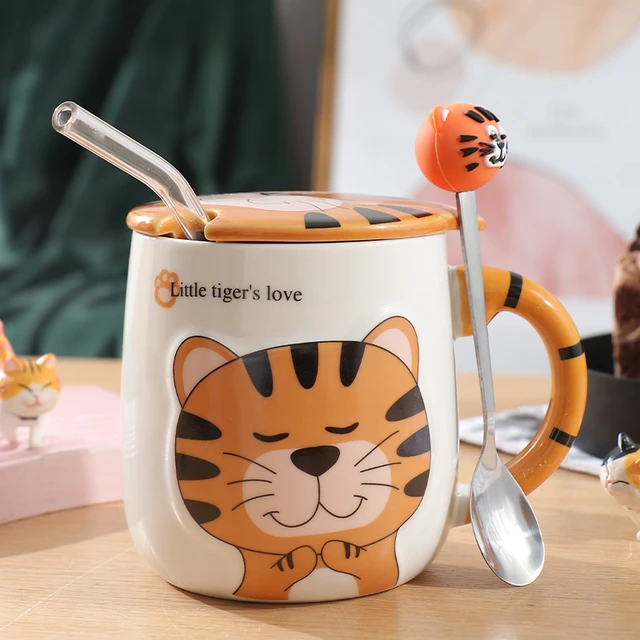 Tiger Year Water Cup Mug with Lid Cup Ceramic Water Cup Ins Wind Coffee Cup  Tiger Cup Cute Drinking Cup Coffee Mug with Lid - AliExpress