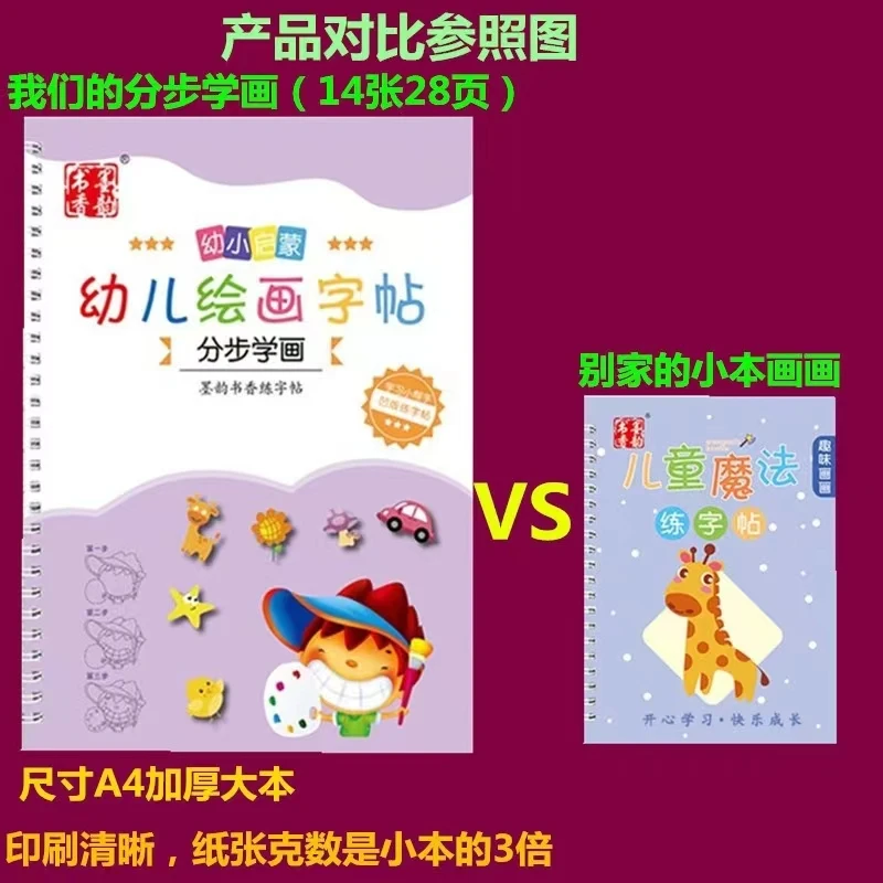 Kindergarten & Primary School Kids Doodle Book- 34 Patterns for Tracing & Drawing Practice with Magic Erasable Pen for Repeated 4