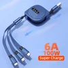 AIXXCO 100W USB Charger 3 in 1 Cable 6A for Huawei Retractable Portable Micro USB Type C Cable Charging Cable For iPhone Samsung 1
