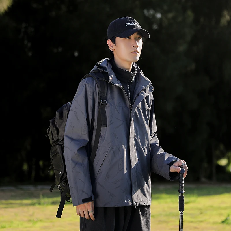 Hooded Patchwork Outdoor Fleece Jacket Men Winter Couple Two-Piece Detachable Jacket Waterproof Windproof Mountaineering Coat