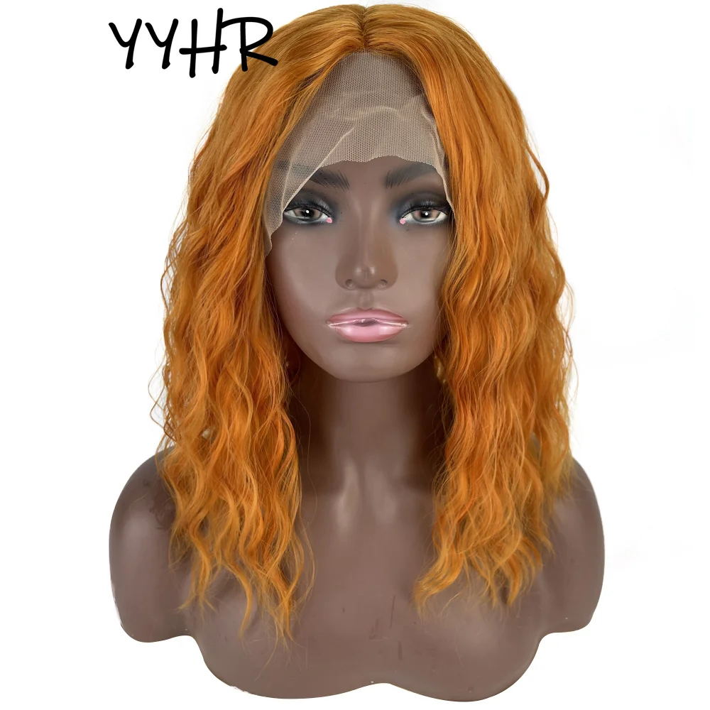 

Cosplay Lace Wig for Black Women Bobo Hairstyle Orange Natural Water Wave Short Curl Woman Synthetic 13X4 4X1 T Part Lace Wig