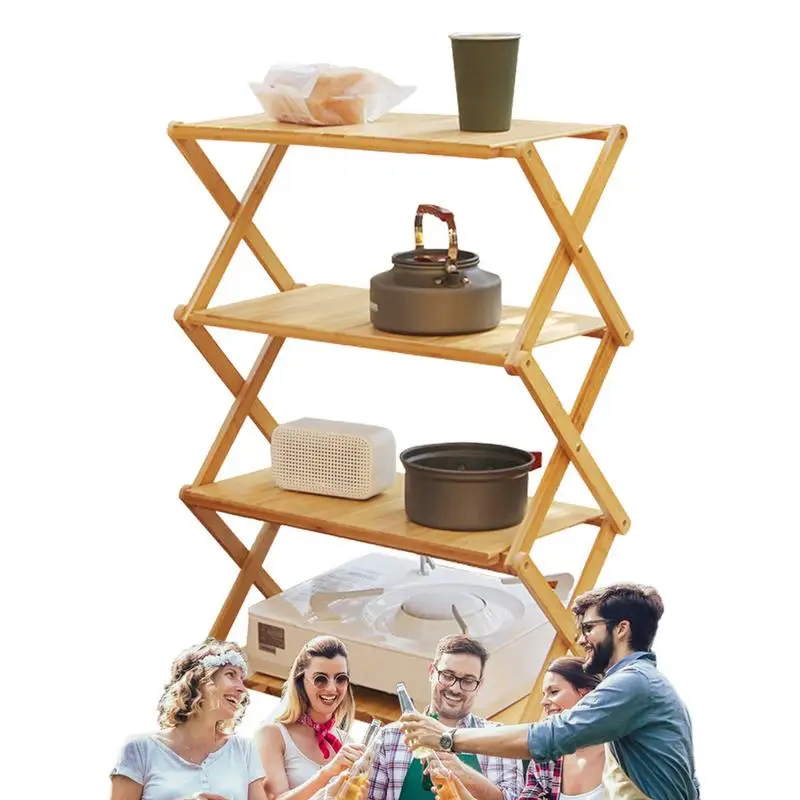 

Складная деревянная полка, многоярусная Складная портативная полка для путешествий, кемпинга, пикника, барбекю, улицы и помещений