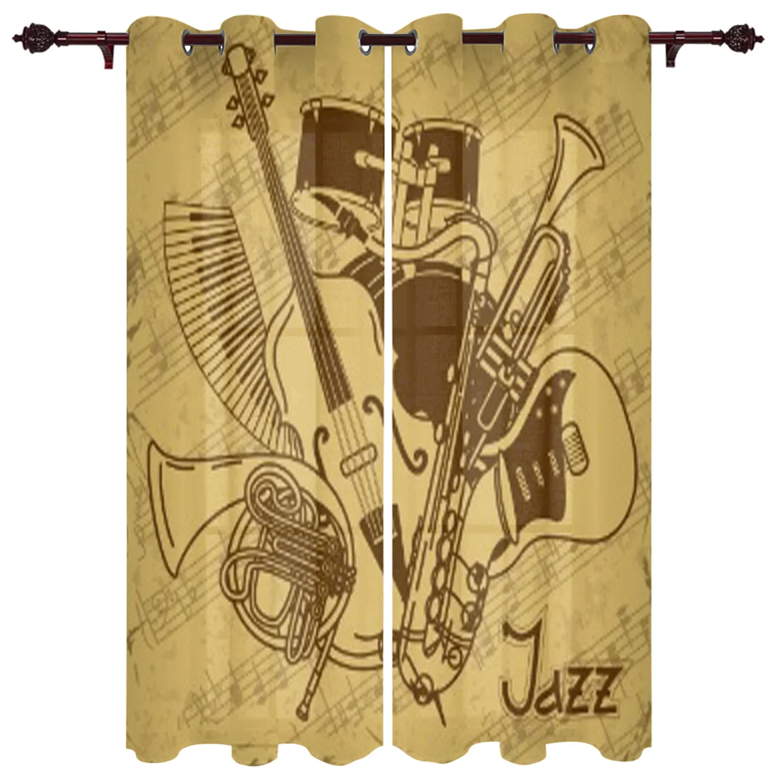 Musical Instruments On A Vintage Window Curtains For Living Room