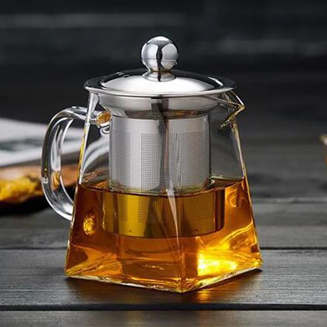 Tea Infuser Heat Resistant 550/750/950ML With Stainless Steel Infuser Household Teaware Glass Teapot Clear Kettle