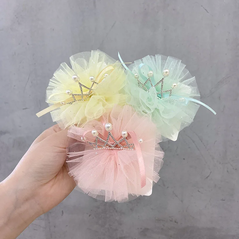 Fashion Baby Hair Clips Lace Rhinestone Crown Kids Barrettes Hairpins Solid Color Girls Hair Accessoires