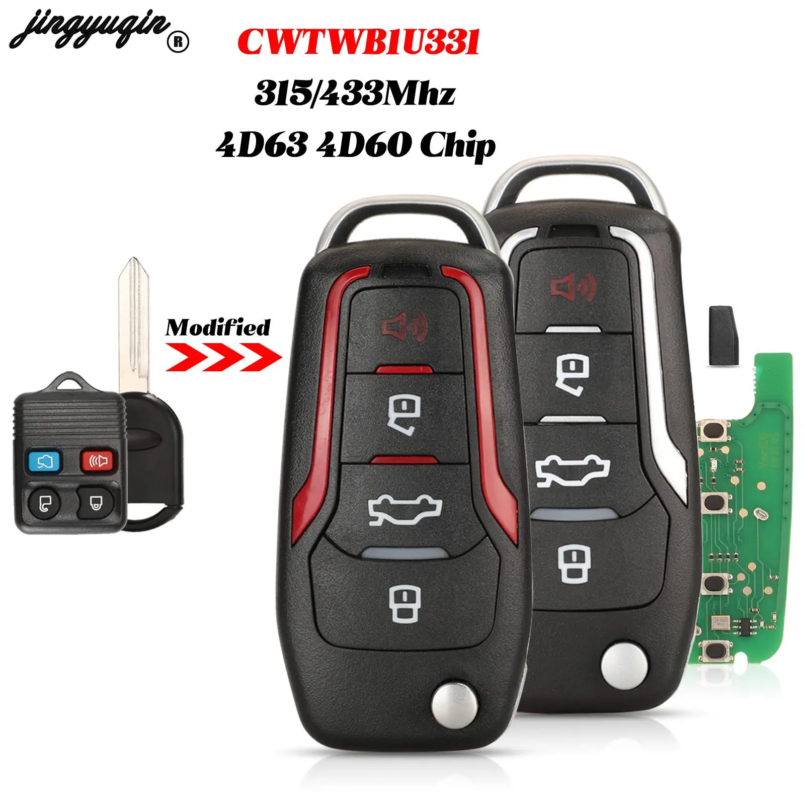 Jingyuqin ดัดแปลงสําหรับ Ford Explorer Focus EDGE Escape Ranger Mustang Flex Fit MERCURY Lincoln REMOTE Key 315/433 MHz CWTWB1U331