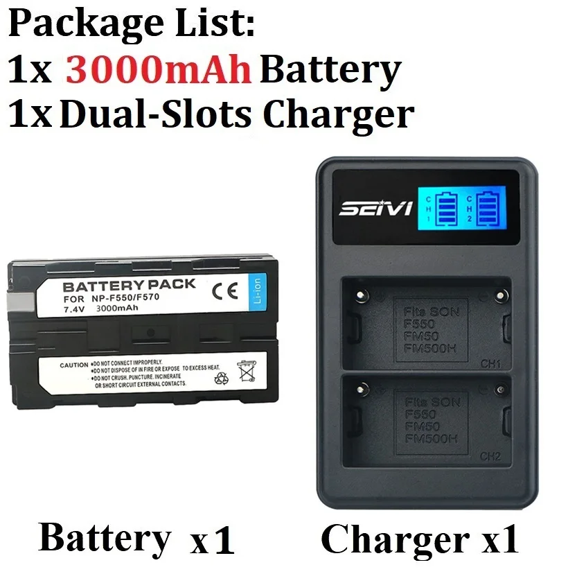 Blumax 2 X Battery NP-F550 / NP-F750 3500 MAh LG Cells Dual Charger LCD Compatible With Sony NP-F570 NP-F530 For Flashes Video Lights Field Monitors - View #11