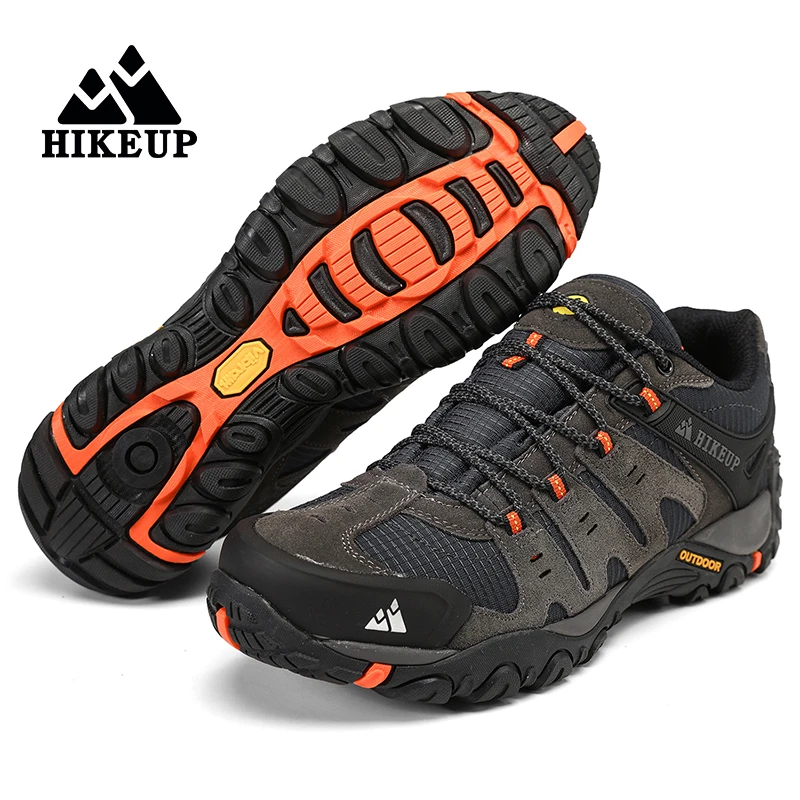 HIKEUP-zapatos de senderismo de cuero para hombre, calzado deportivo resistente al desgaste, con cordones, para escalada, Trekking y caza, novedad