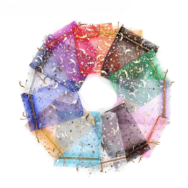 Gift Bags 50/100 Pcs Drawstring Jewelry Candy Packaging Star Moon Small Organza Pouches Wedding Favor