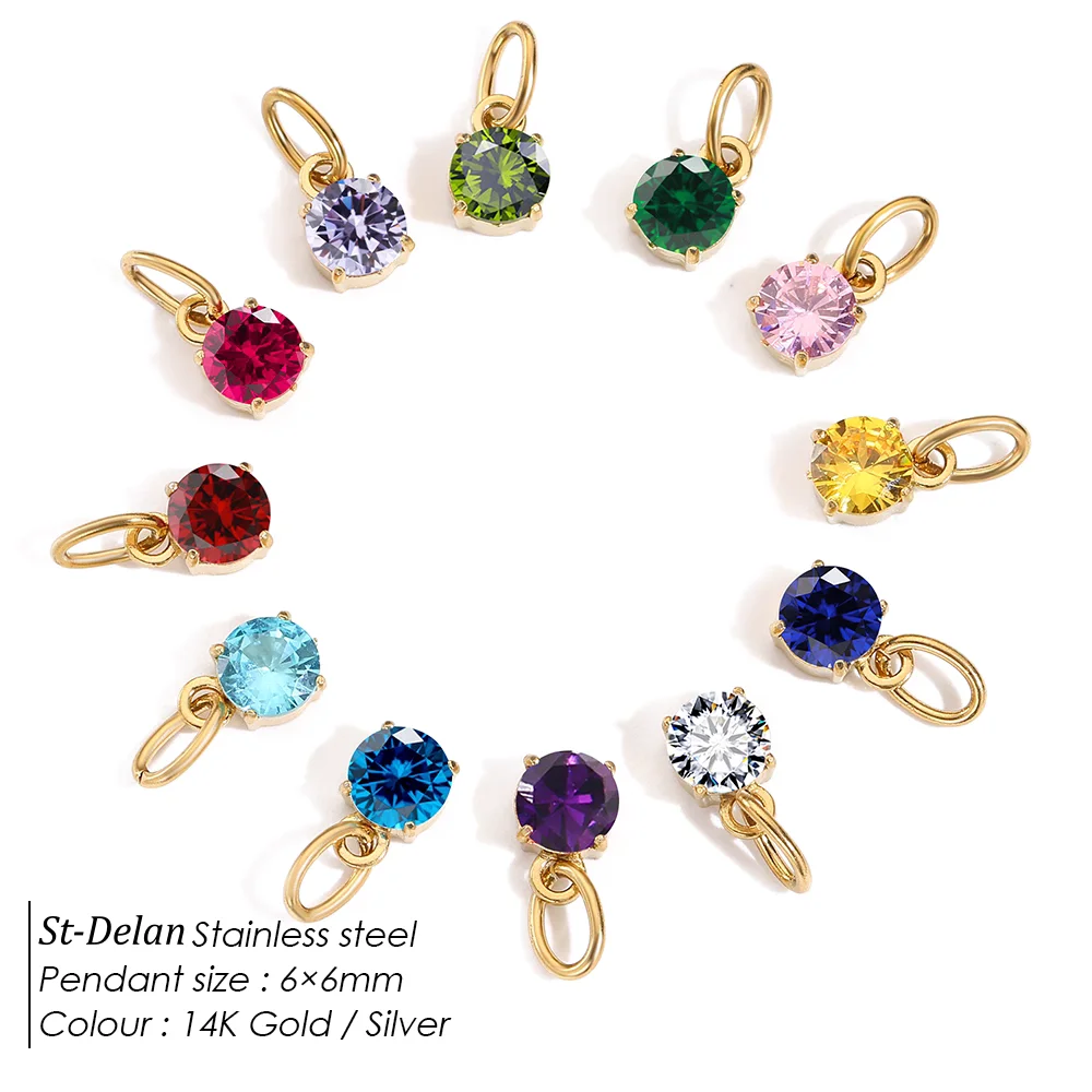 Hiraeva Edelstahl Runde CZ Geburtsstein-Anhänger Mehrfarbiger Kristall-Anhänger für Schmuckherstellung DIY Halskette Armband – Detail 8