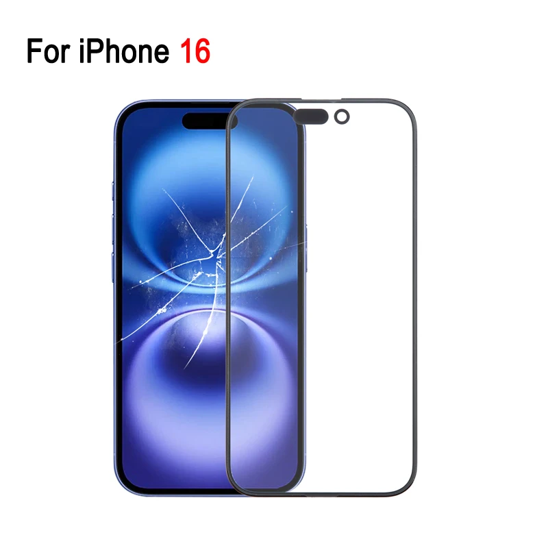 iPhone 16 16e 16-plus 16-pro 16 Pro Max용 16 시리즈 전면 유리 스크린 렌즈 커버 교체(OCA 광학 접착제 포함)