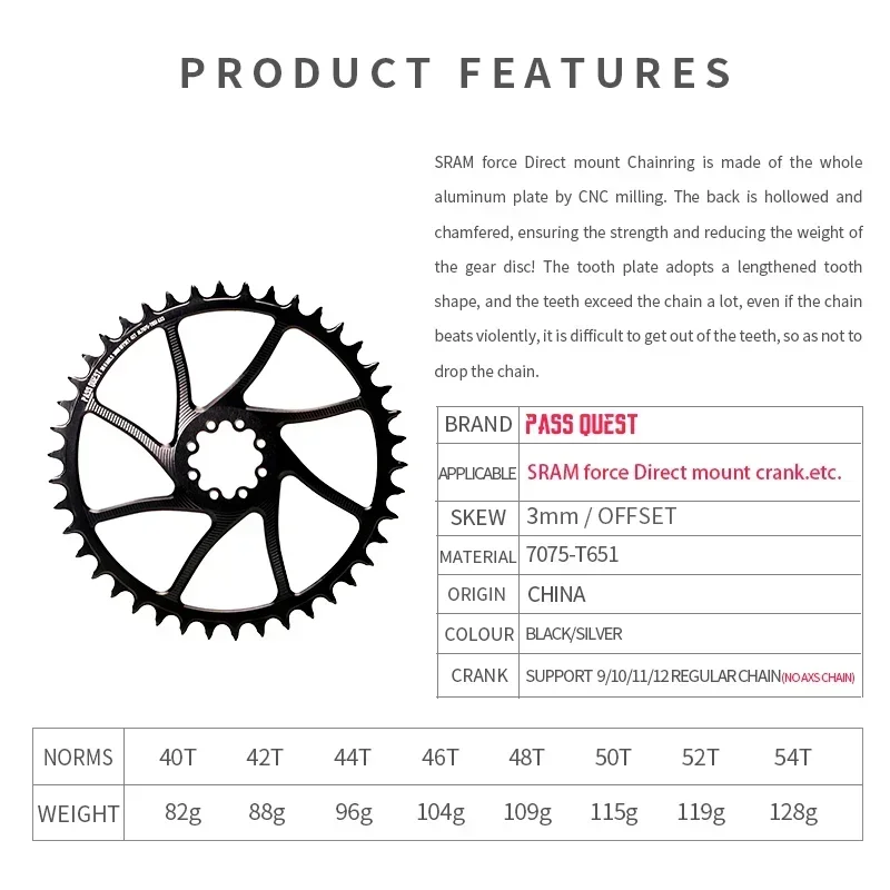 PASS QUEST Road Bike 8 Nails chainring 3mm offset Narrow