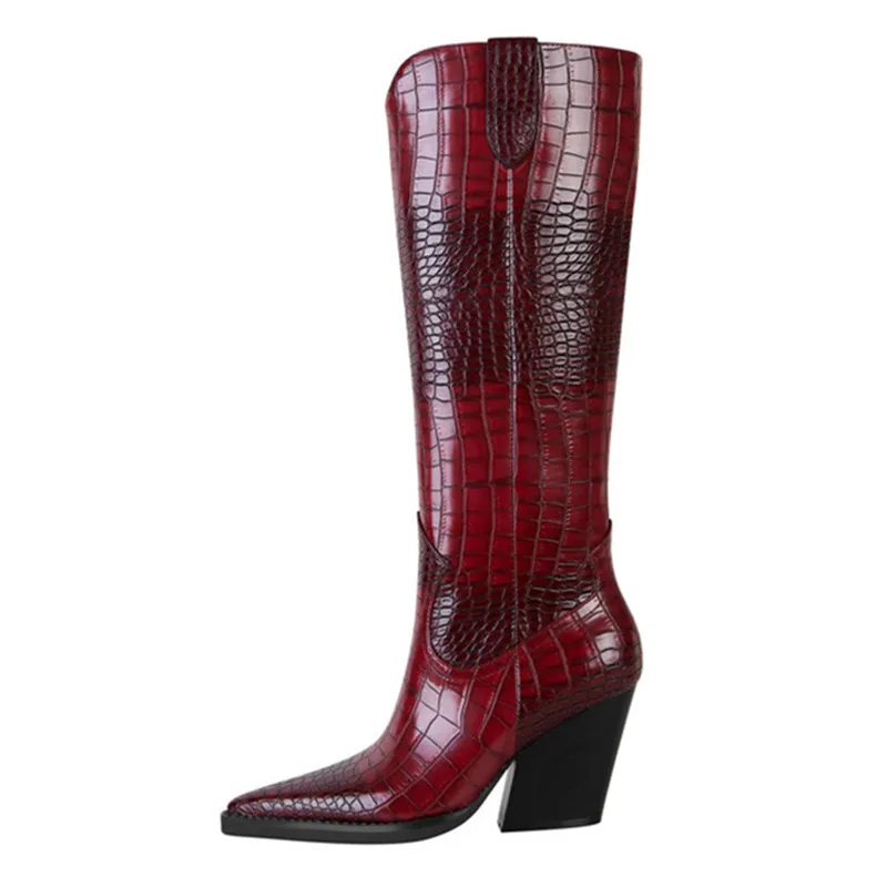 

Женские сапоги в западном стиле с узором под камень, женские высокие сапоги с острым носком на необработанном каблуке, женские сапоги в римском стиле без застежек, трендовые роскошные сапоги 2023