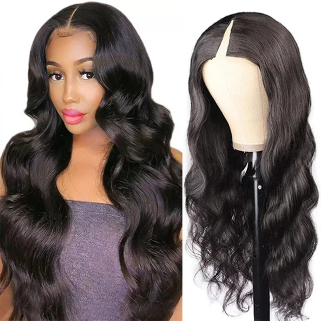 U Part Wig Body Wave Human Hair Wigs(18inch)2x4 U Part Wigs for Black Women  Brazilian U Part Human Hair Glueless Full Head Clip in Half Wig U Shape 18  Inch u part