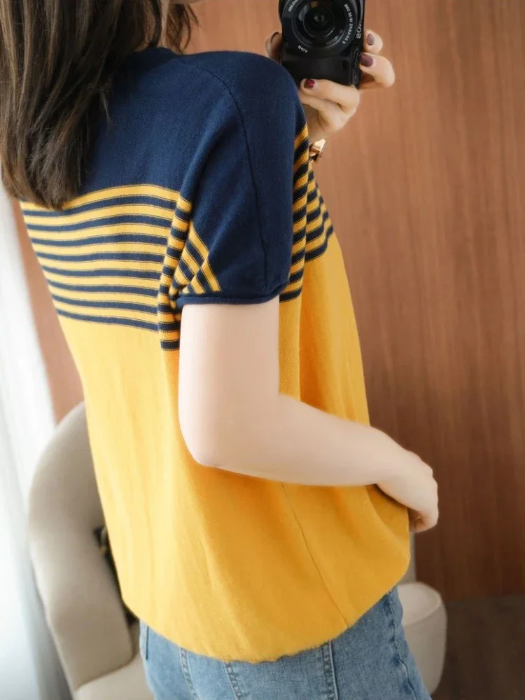 

Женские Мешковатые топы, летний наряд, новинка, трикотажная футболка с коротким рукавом для женщин, Корейская уличная одежда Yk2 Y2k, винтажные отзывы, одежда