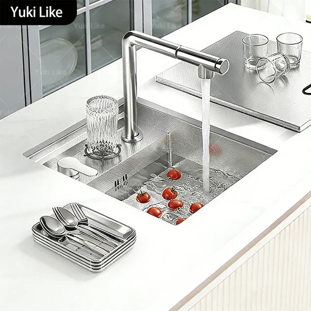 อ่างล้างจานแบบซ่อนใต้เคาน์เตอร์ พร้อมเครื่องล้างแก้ว นาโนบาร์ ขนาดเล็ก ช่องเดียว สำหรับใช้ในครัวเรือน ทำจากสแตนเลส 1