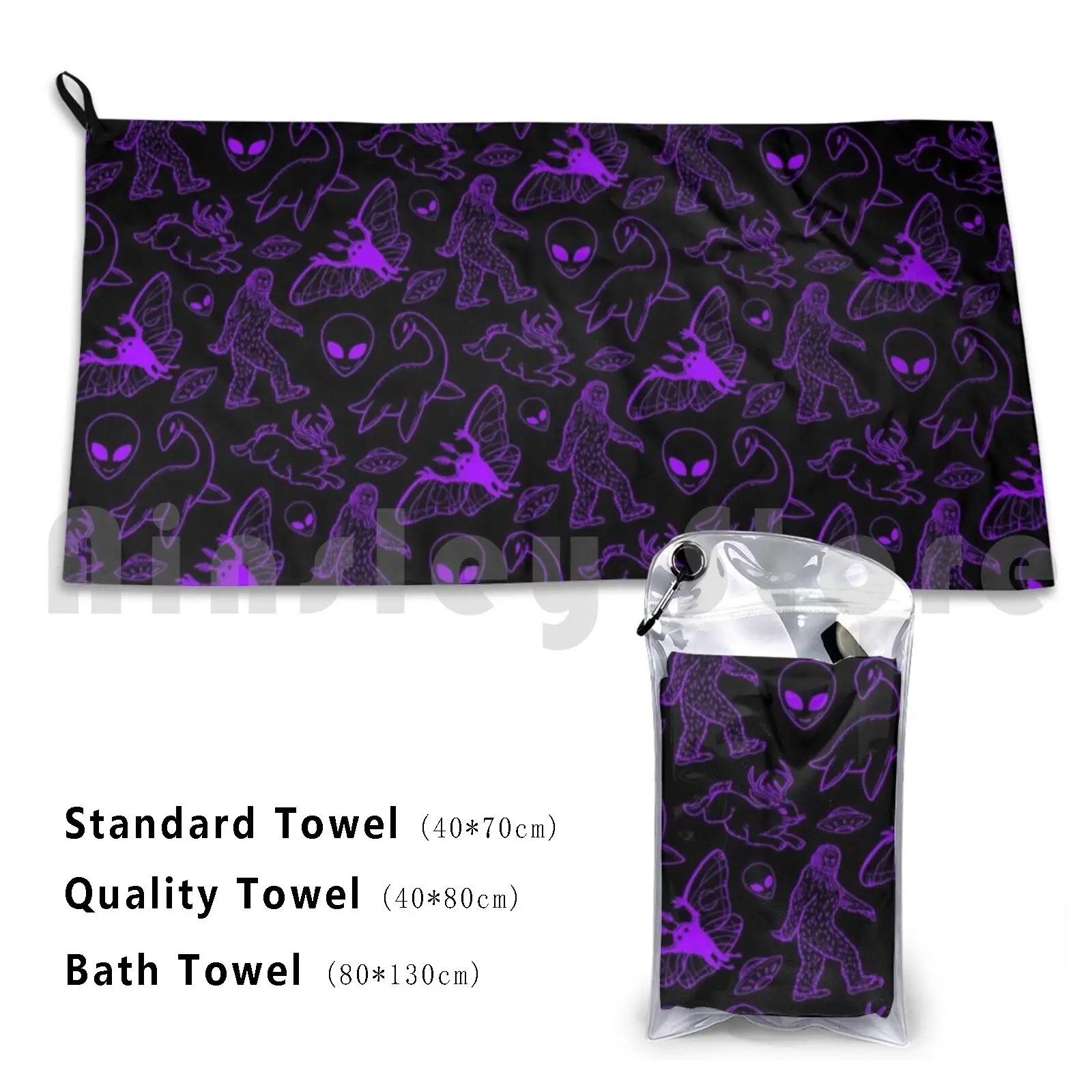 (Sfondo Viola) Asciugamano Personalizzato Asciugamano Da Bagno Cryptid Cryptids Bigfoot Sasquatch Loch
