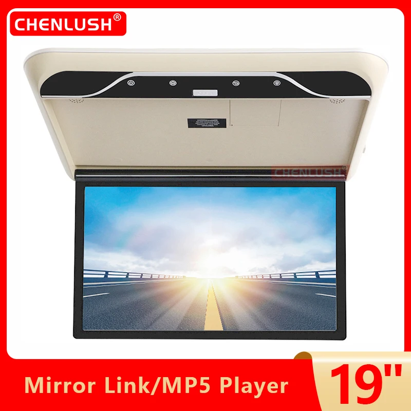 Vehicle Video Player 19 Inch Car Monitor 1080p Ceiling Roof Mount Display Hd Lcd Screen Portable