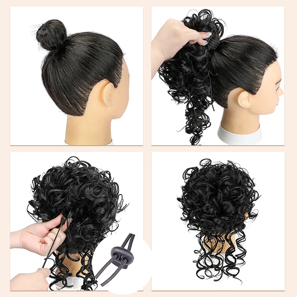 Synthetic Dark Brown Curly Hair Bun Piece For Women