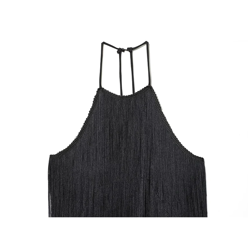 Black Velvet Tassel Halter Tops For Women Office Commute Elegant Chic Tank Top Personality Backless Sexy Party Top