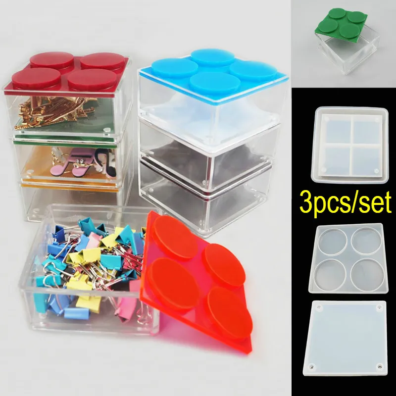 

Crystal Epoxy Mold Multilayer Overlay Square Storage Box Silicone Mirror Hand Swing Table Jewelry Box DIY Material Package