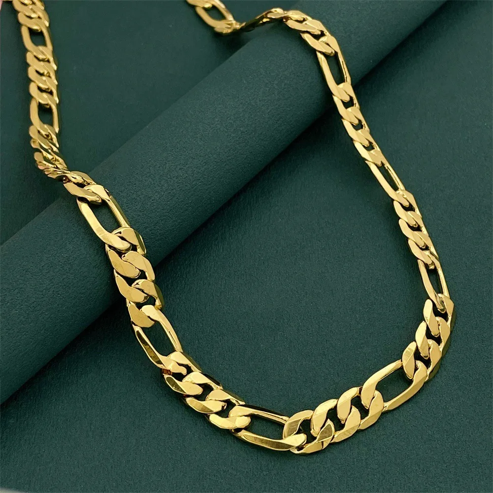 Luxuriöse 18K Gold Echtgold-Halskette, 10MM, geometrisches Design für Männer und Frauen