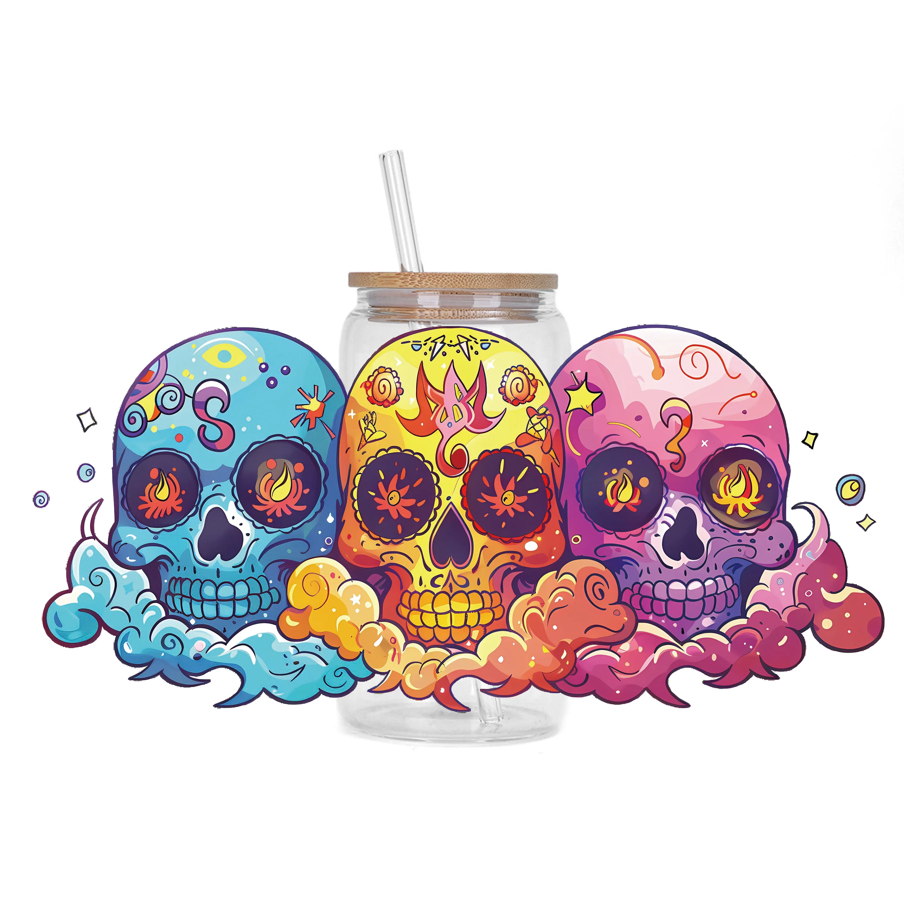 Skull series waterproof DIY Decals 3D transfers uvdtf crystal stickers 16oz uv dtf cup wraps for Libbey Glasses