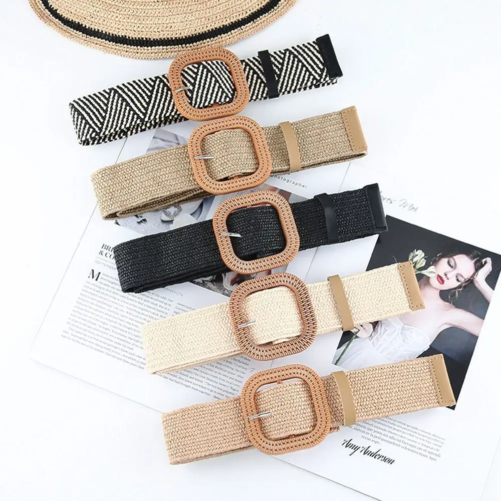 

Summer Women Bohemian Casual Braided Waistbelt Wide Straw Belt Waist Belt