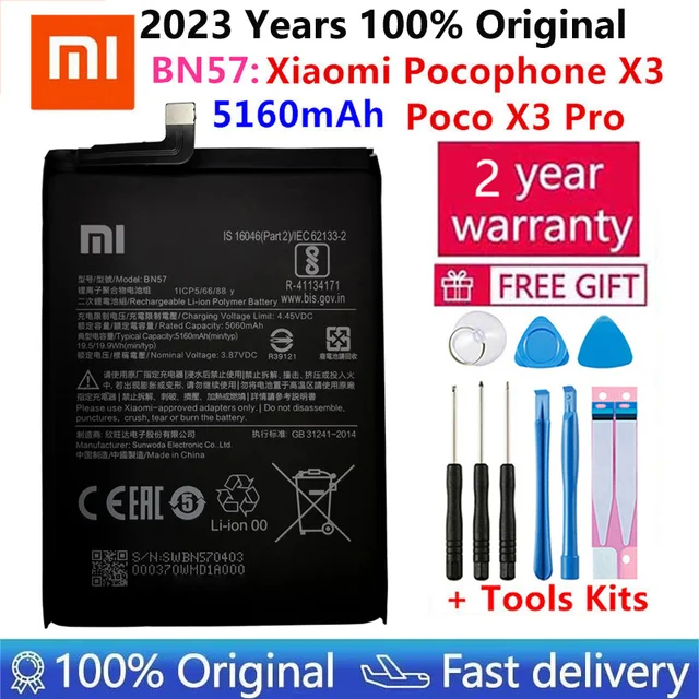 2023 100% Original Xiao mi BN57 BN61 6000mAh Phone Battery For Xiaomi Pocophone X3 Poco X3 Pro Replacement Batteries + Tool 3