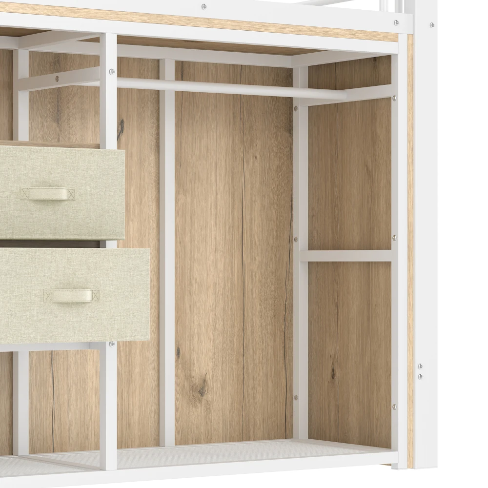 90 * 200 cm großes Etagenbett, mit 2 Schubladen und offenem Kleiderschrank, mehrfarbige LED-Beleuchtung, mehrere Ablagefächer (ohne Matratze) – Detail 40
