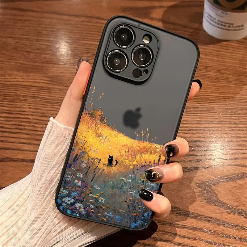 Black Cat Cartoon Shockproof Landscape Phone Case - Stylish Back Cover