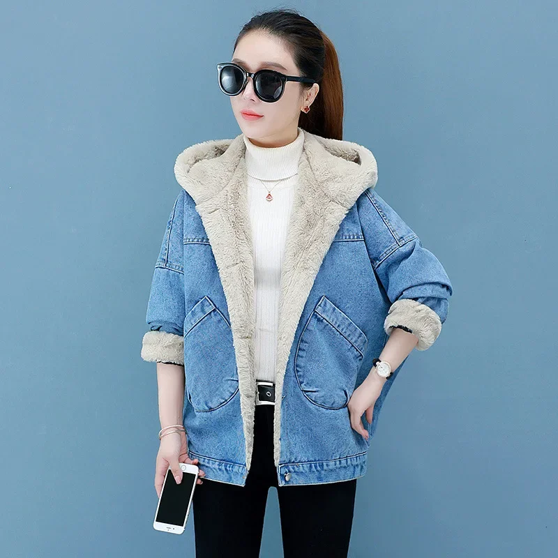 أنيق حجم كبير فضفاض صالح الدنيم سترة للنساء الخريف...