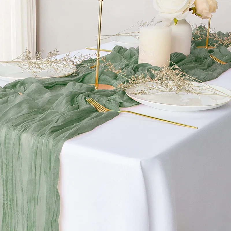 

Cheesecloth Table Runner Boho Gauze Rustic Sheer Runner for Wedding Bridal Baby Shower Birthday St. Patrick's Day Decorations