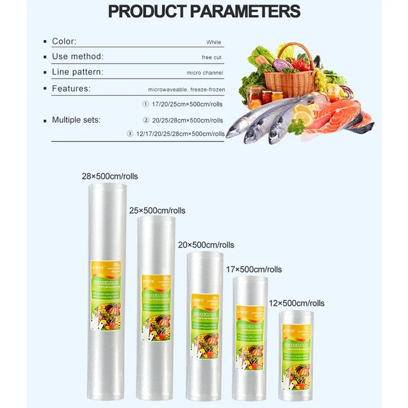 ATWFS Vacuum Sealer Bags for Food Saver Sealing Machine Plastic Storage Vacuum Bag Kitchen Packer Vacum Bag 3-5 Packaging Rolls 5