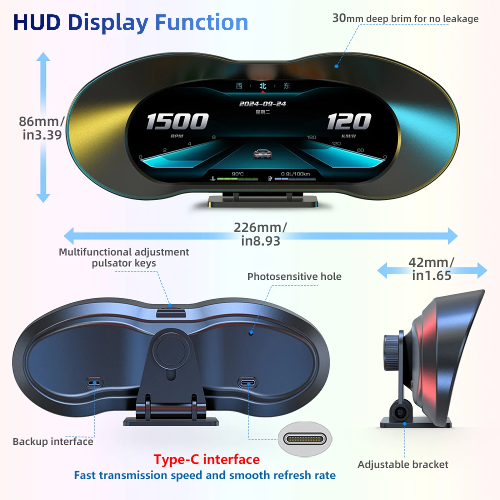 P5 OBD GPS 자동차 HUD LCD 경사계 온보드 컴퓨터 디지털 헤드업 디스플레이 속도계 내비게이션 디스플레이 알람 수온/유온계