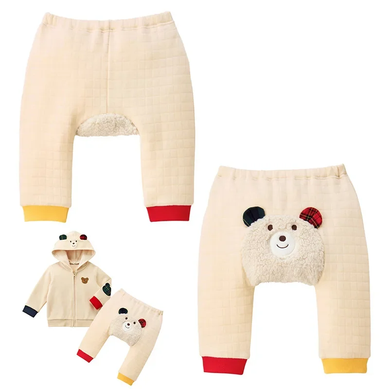 

Miki Children's Clothing Boy 2022 Autumn/winter Bear Three-dimensional Ears Cotton PP Trousers Thick Leggings