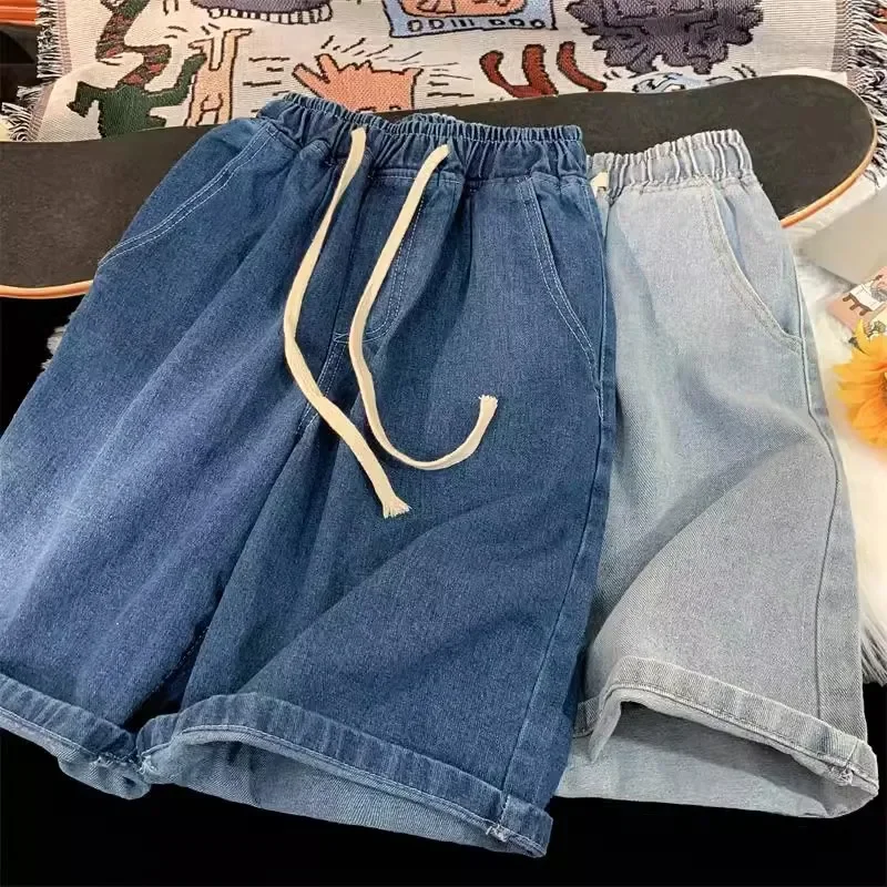 2025 New Korean Style Vintage Men's Jeans Summer Loose Male Wide Leg Knee Length Shorts New Washed Fashion Short Denim Pants 3