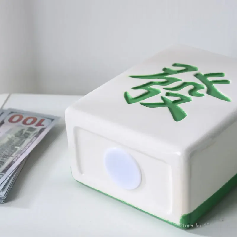 Creative Invisible Ceramic Money Saving Can Children Creative Mahjong Shaped Home Decoration Vase Piggy Bank Boys and Girls, 1PC
