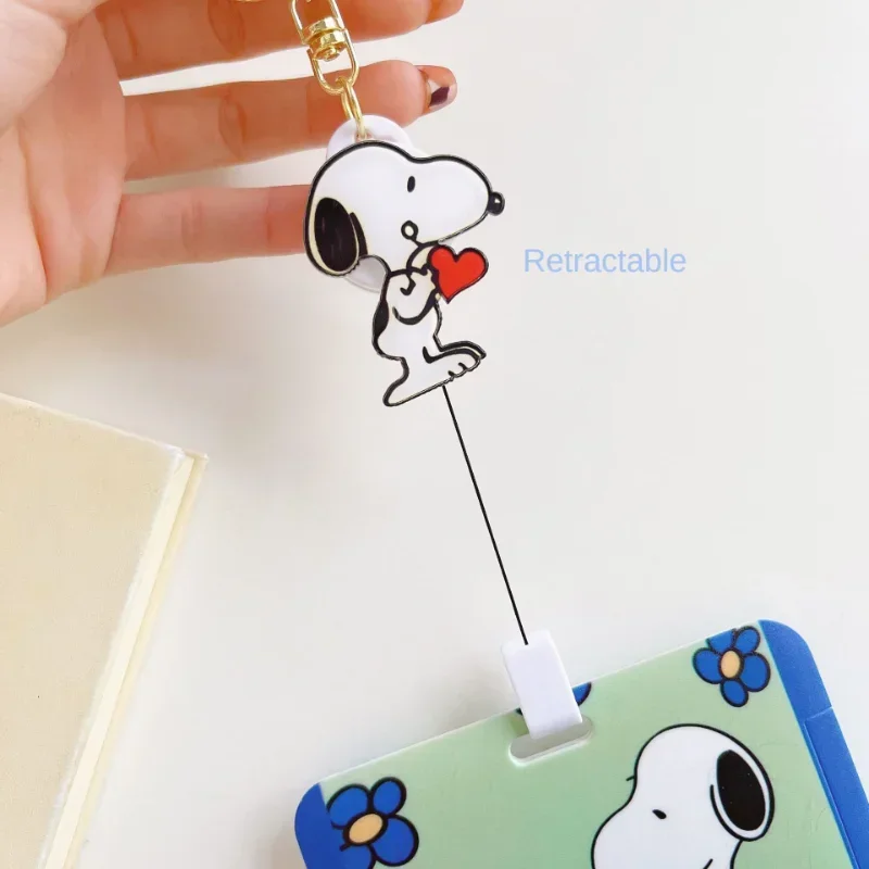 Snoopy Charlie Card Holder Retractable Keychain Cartoon Cute
