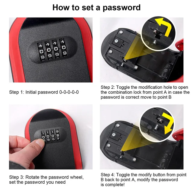 Key Lock Box with Small 4 Digit Combination Wall Mounted Secure Lock Box for House Key Resettable Code Safe Security Key Box 4