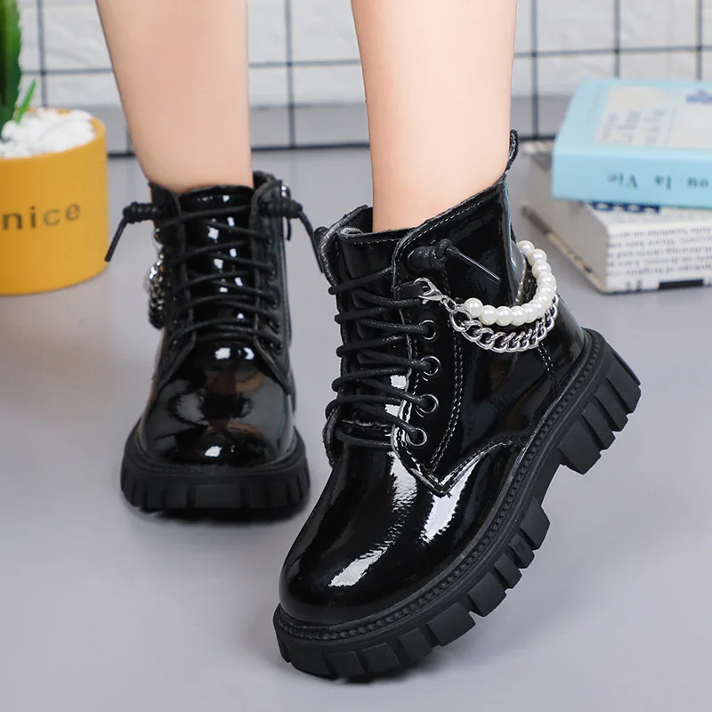 

Girls Martin Boots Children Beading Short Boots Student Shoes Kids Waterproof Outdoor Boots Autumn Spring New Non-slip Boots